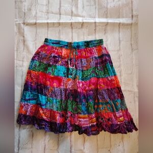 Blue and Pink Bubble Mini Skirt with Tie Front